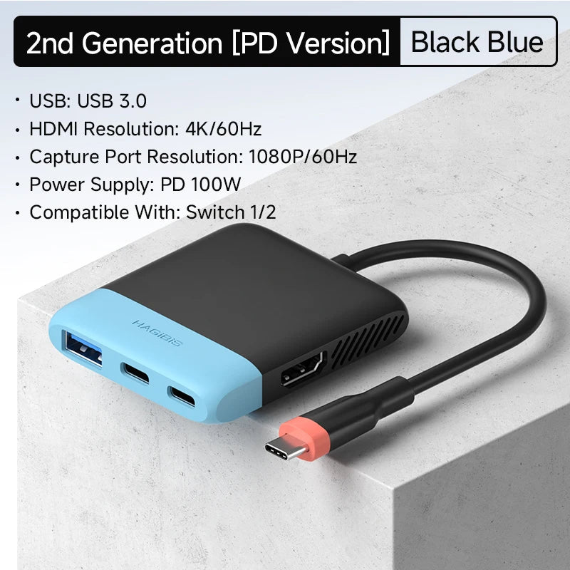Hagibis Switch Video Capture Card & Portable TV Dock – Gaming Hub for Nintendo Switch 1/2/OLED, Live Streaming Adapter for Laptop & iPhone 17 Pro