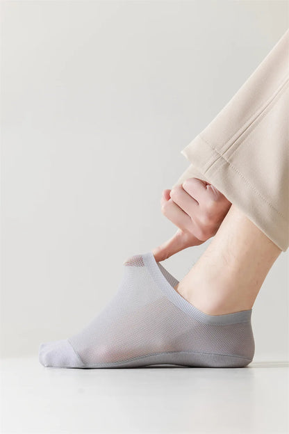 Men’s Ice Silk Mesh Socks – Hollow Breathable Summer No-Show Slippers, Silicone Non-Slip Low-Cut Boat Socks