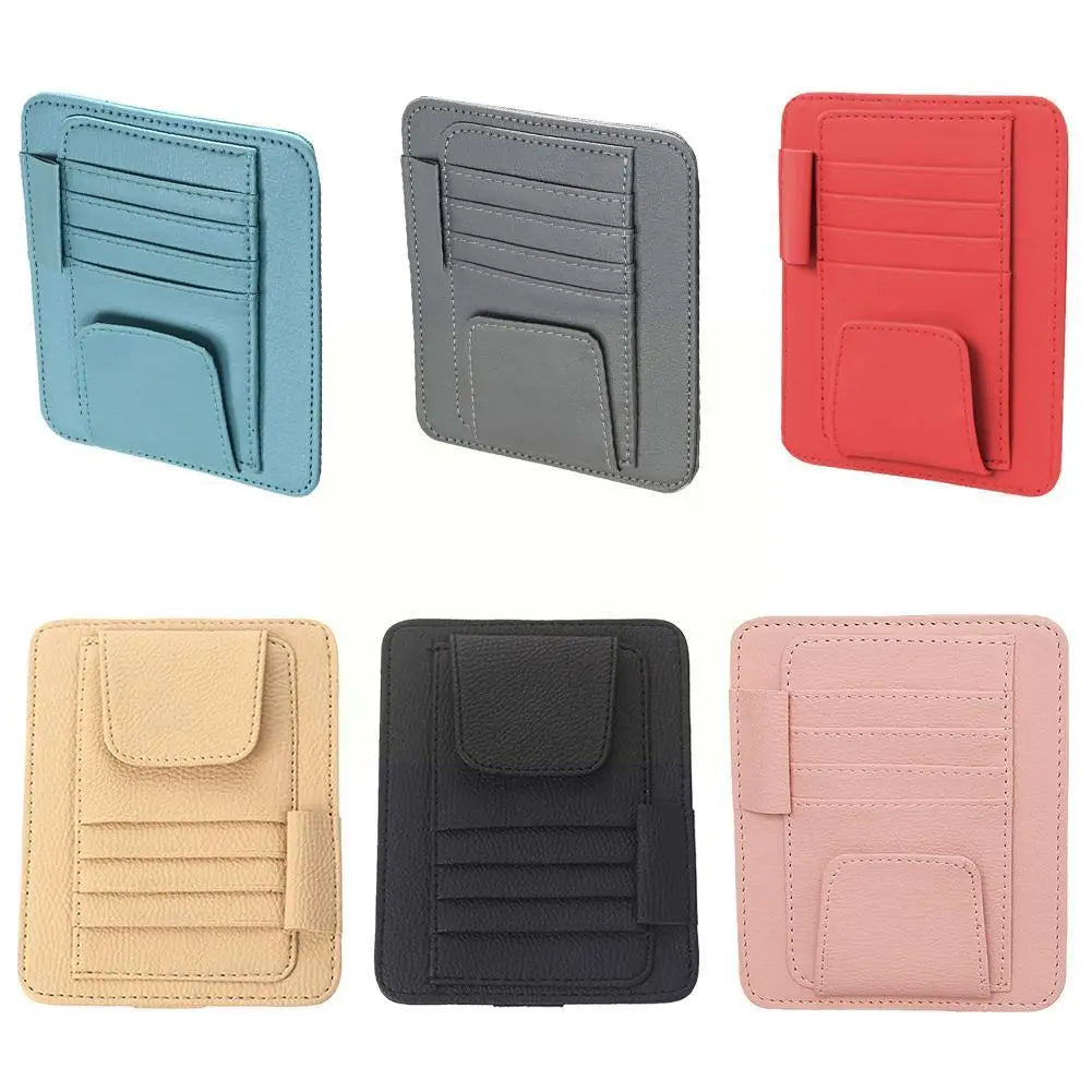 Multi-Pocket Car Sun Visor Organizer - Business Card and Sunglasses Holder for Auto Interior Storage Management