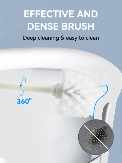WORTHBUY Toilet Brush Set - Long Handle Bathroom Cleaning Brush with Standing Holder Base for WC Care