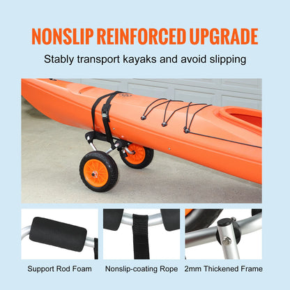 VEVOR Kayak Cart — 250lbs Foldable Canoe Trolley with 10" Tires & Support Foot for Paddleboards, Float Mats & Jon Boats