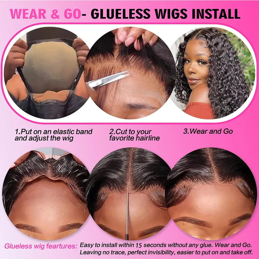 250% Density Deep Curly 13x6 HD Lace Frontal Wig – Glueless Deep Wave Human Hair Lace Front Wig, Ready to Wear