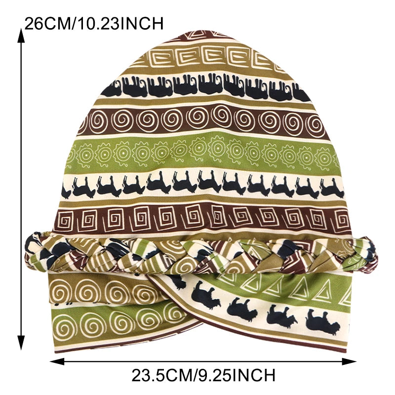 African Print Turban Headband Cap - Twisted Braid Head Wrap with Skullcap Style for Women
