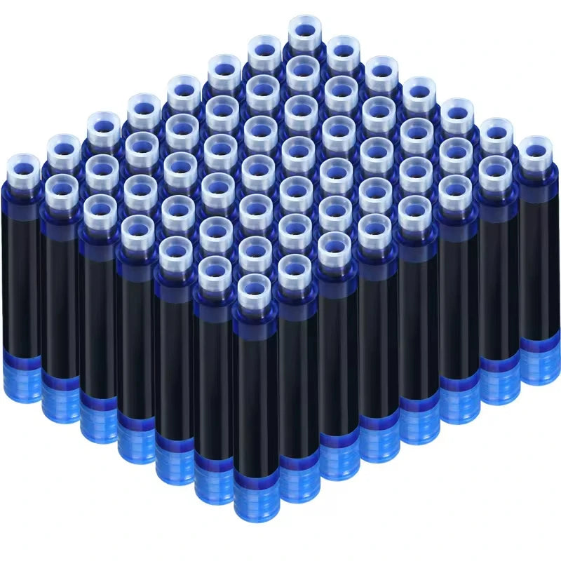50/100pcs Fountain Pen Ink Cartridges – Black, Blue & Red Refill Set (2.6/3.4mm Bore) High-Quality