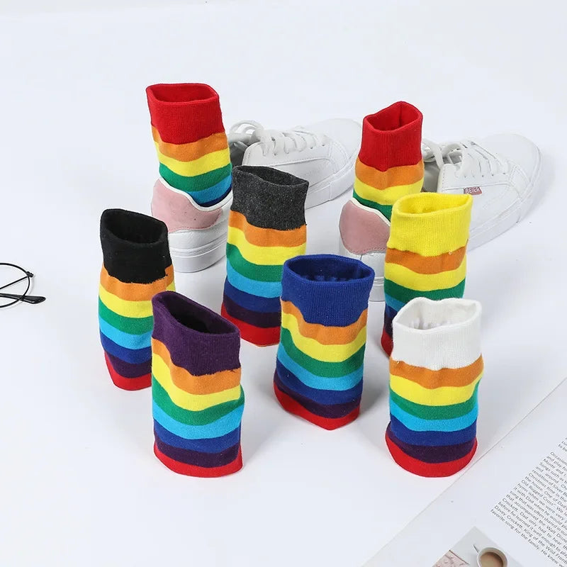 Rainbow Striped Women’s Socks — Elastic Long Sporty Retro Harajuku Meias, New Arrival