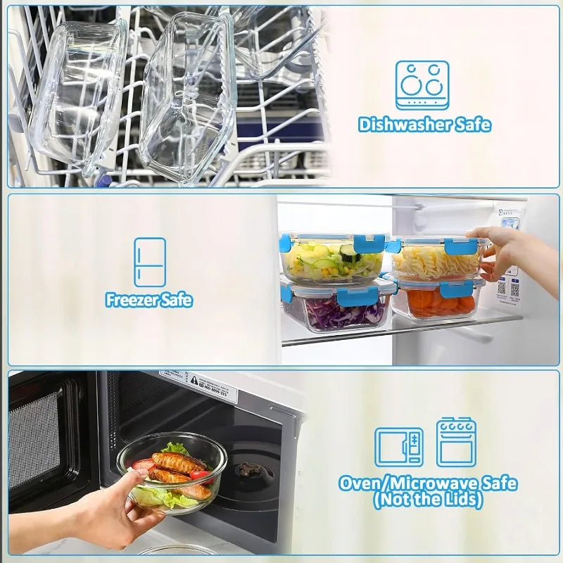 30-Piece Glass Food Storage Container Set — Airtight Meal Prep Containers with Upgraded Snap-Lock Lids, Oven Safe