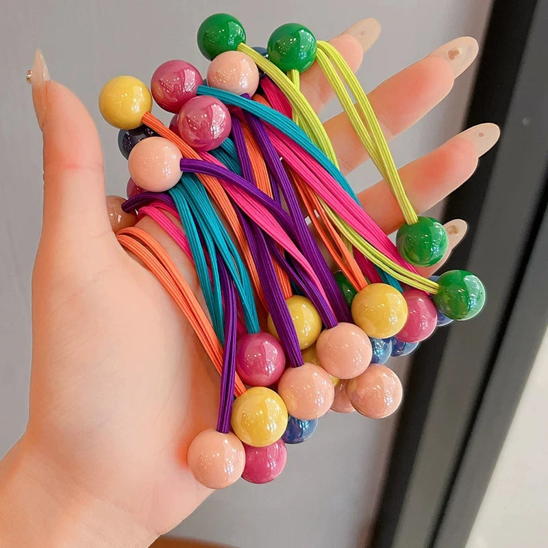 Candy Color Beaded Hair Ties for Girls - Cute Princess Elastic Ponytail Holders for Kids, Babies, and Colorful Everyday Hairstyles