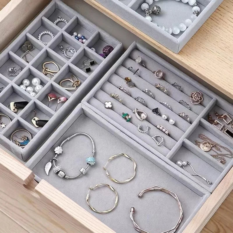 Velvet Jewelry Organizer Tray – Ring, Bracelet & Necklace Storage Box Display Drawer Organizer for Jewelry Showcase & Storage