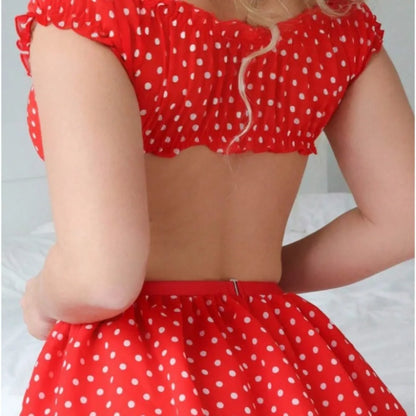 Women’s Polka Dot Tutu Lingerie Set — Sexy Off-the-Shoulder Two-Piece Fashionable Sleepwear