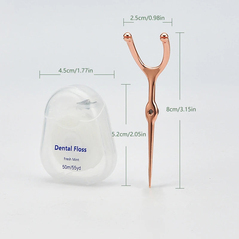 Stainless Steel Toothpick & Dental Floss Holder Set – Reusable Y-Shape Eco-Friendly Teeth Cleaning Tool