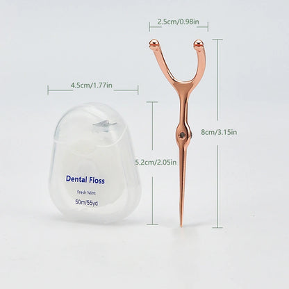 Stainless Steel Toothpick & Dental Floss Holder Set – Reusable Y-Shape Eco-Friendly Teeth Cleaning Tool