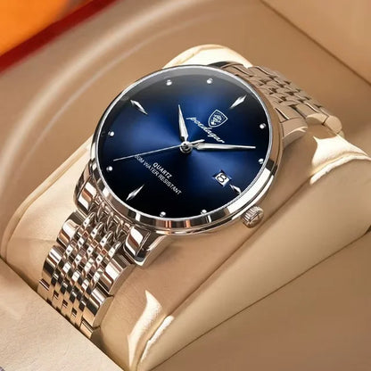 POEDAGAR Luxury Men's Sports Watch — Waterproof Luminous Stainless Steel Quartz Wristwatch with Date