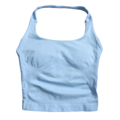 Women’s Strappy Gym Tank Top – Padded Sports Bra Backless Seamless Yoga Crop Top Halter Fitness Vest Activewear
