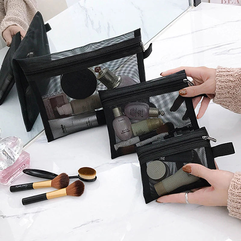 New Mesh Transparent Cosmetic Bags – Small & Large Clear Makeup Pouch, Portable Travel Toiletry Organizer with Lipstick Storage