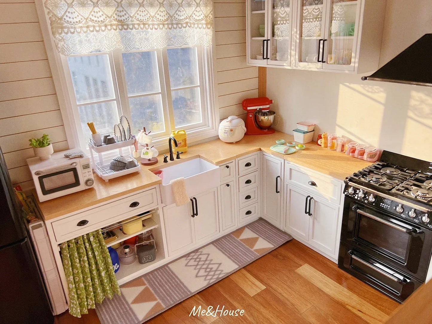 1/6 Scale BJD Dollhouse Wooden Shelf & Sink Cabinet — Miniature Kitchen Furniture Accessory for Dollhouse Bar Counter