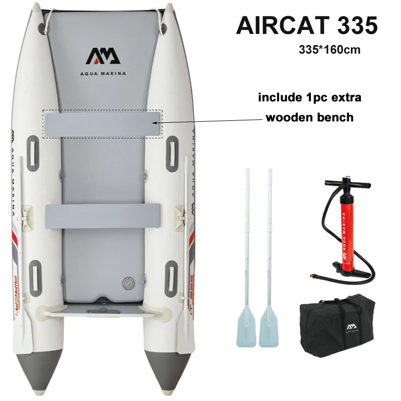 AQUA MARINA AIRCAT Inflatable Boat – Double Tube Catamaran Dinghy Raft with Drop Stitch Floor for Fishing & Water Sports