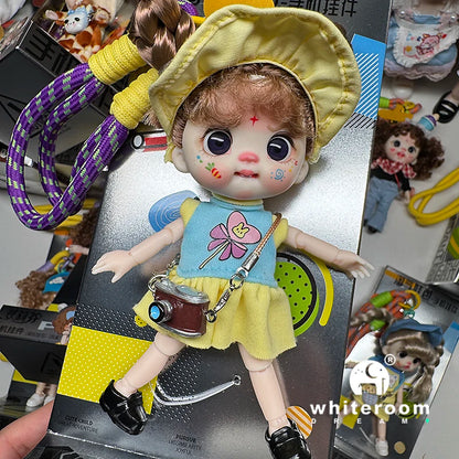 Mini Labbu Pocket Doll – Jointed Blythe-Style Boy & Girl Doll for Girls, Rainbow Ball Mobile Phone Decoration