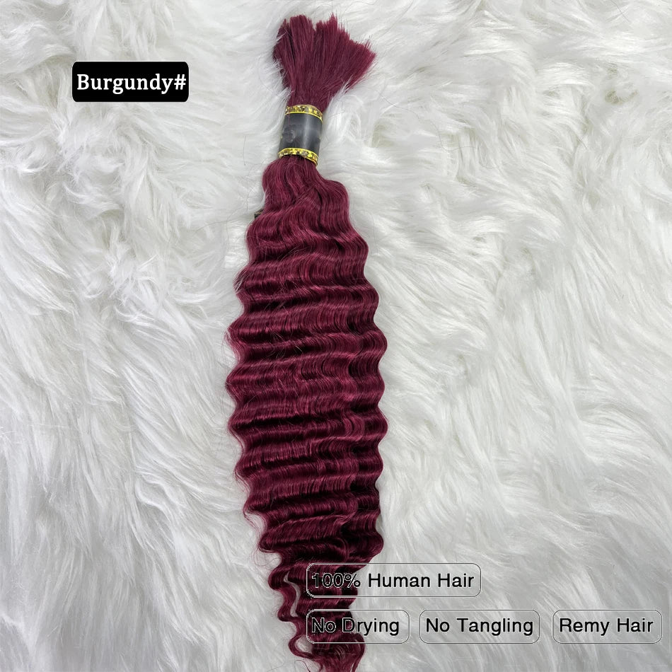 Pre-Colored Brazilian Deep Wave Bulk Human Hair - No Weft, Remy Hair Extensions, 14-28 Inch for Crochet Braids