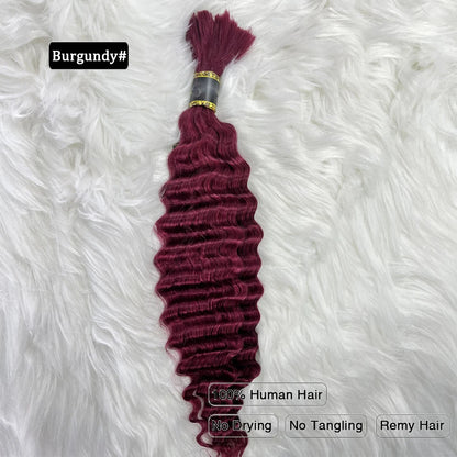 Pre-Colored Brazilian Deep Wave Bulk Human Hair - No Weft, Remy Hair Extensions, 14-28 Inch for Crochet Braids