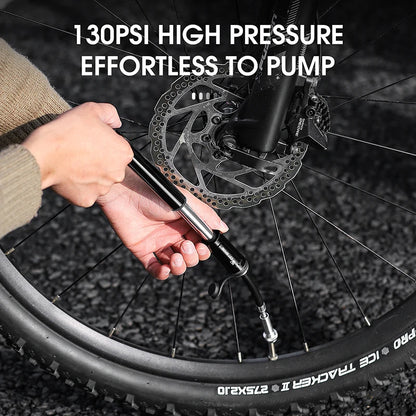 WEST BIKING 130PSI Mini Bike Pump – Portable Aluminum Alloy Hand Air Pump for MTB & Road Cycling, Drop-Proof & Ultralight