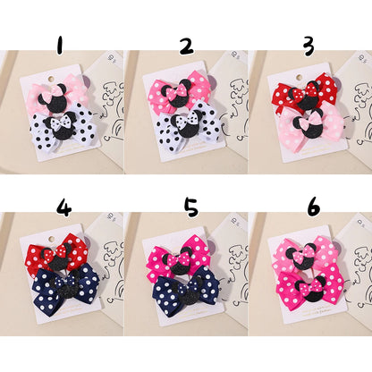 2pcs/Set Girls Polka Dot Bow Hair Clips – Cute Toddler Cartoon Hairpins, Baby Boutique Hair Accessories