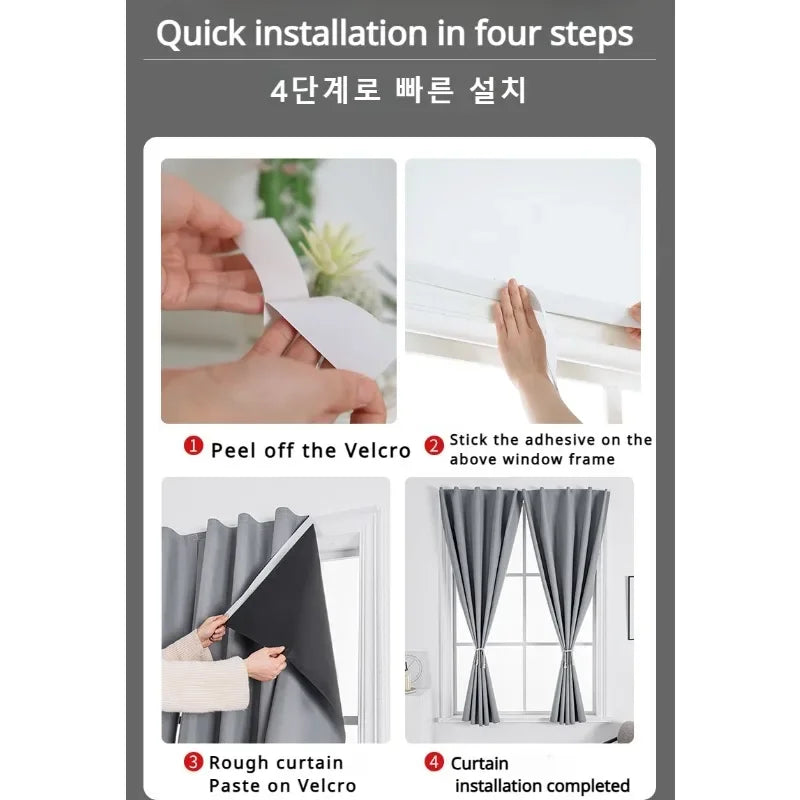 No-Drill 100% Blackout Short Curtains – Easy Install Thermal & UV-Proof Window Drapes for Door, Kitchen, Bedroom & Living Room