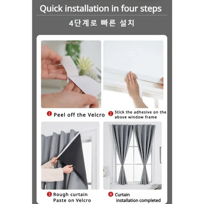 No-Drill 100% Blackout Short Curtains – Easy Install Thermal & UV-Proof Window Drapes for Door, Kitchen, Bedroom & Living Room