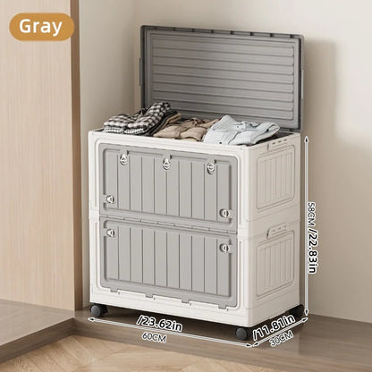 Large Capacity Foldable Storage Bin - Transparent Mobile Organizer with Wheels for Clothes & Toys