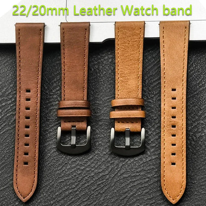 Leather Watch Strap 20mm/22mm - Vintage Replacement Band for Samsung Galaxy Watch 7/6/5/4 and Xiaomi Redmi Watch 3 Lite/Active