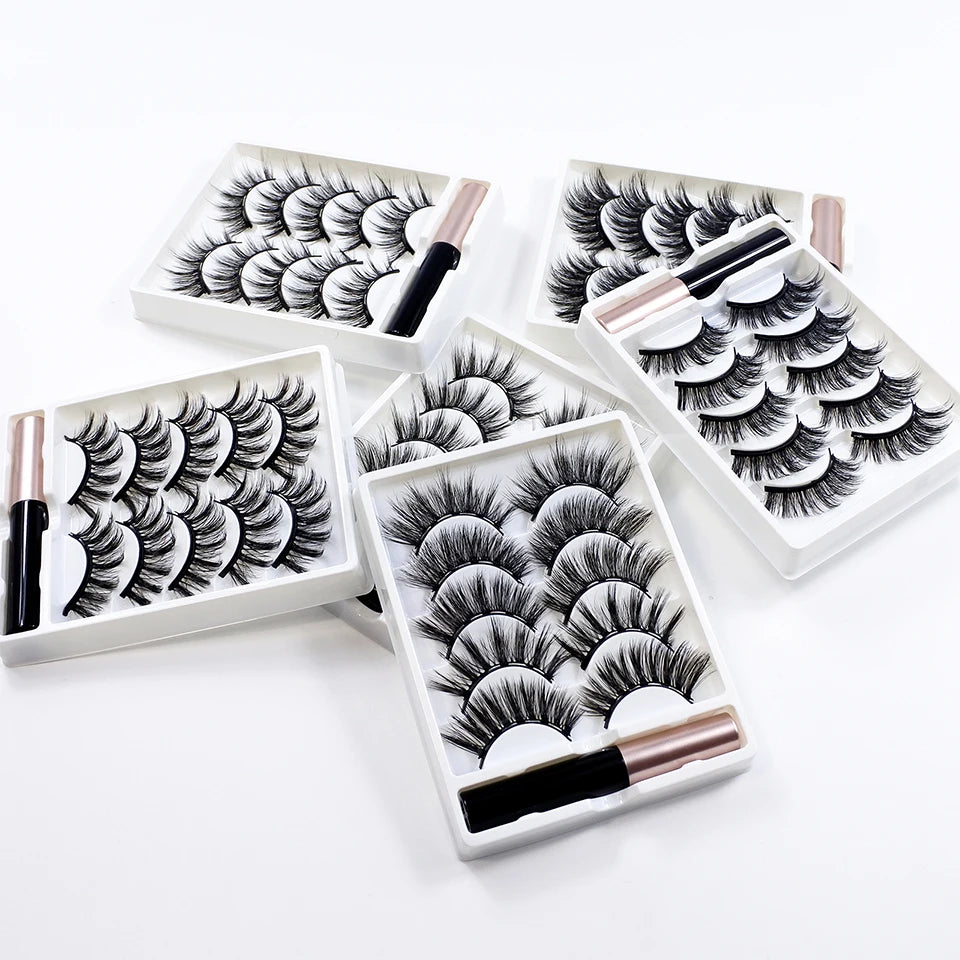 REDSIREN 5 Pairs Magnetic Eyelashes with Eyeliner – Reusable Thick Natural False Lashes