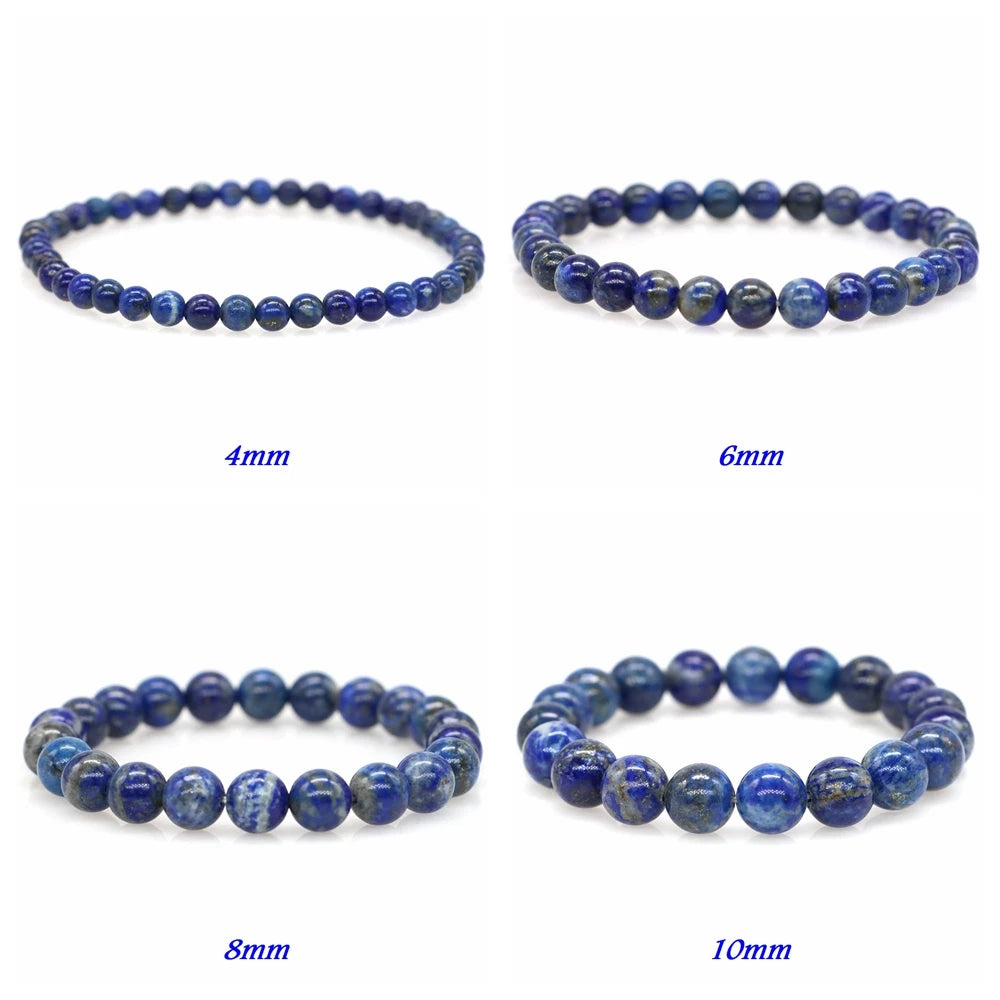 Natural Stone Beaded Bracelet for Men & Women – Healing Crystal Lapis Lazuli Quartz Elastic Couple Jewelry Bangle Bracelet