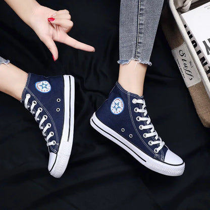 Women’s High-Top Canvas Shoes — Soft Non-Slip Bottom, Lace-Up Casual Fashion Board Shoes