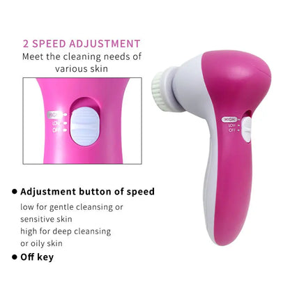 5-in-1 Electric Facial Cleansing Brush - Face Wash, Spa Massage & Blackhead Cleaning Skincare Tool