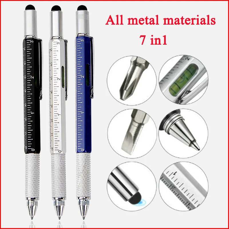 Luxury 6-in-1 Metal Ballpoint Pen — Multifunction with Ruler, Screwdriver, Touchscreen Stylus, and Spirit Level