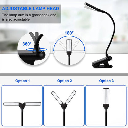 Portable LED Clip-On Book Light: 14 LEDs, 3 Colors, 8 Brightness Levels, USB Rechargeable Night Reading Lamp - Mini Desk & Travel Light