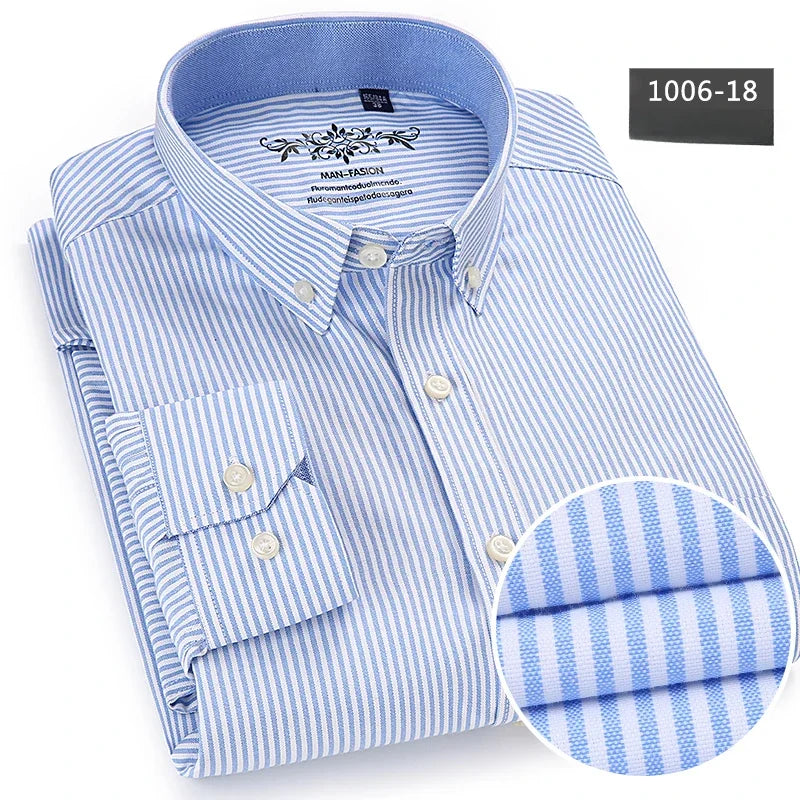 Men’s Slim Fit Long Sleeve Shirt - Formal Plaid Cotton Office Shirt with Single Pocket