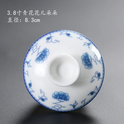 Ceramic Sancai Tea Bowl with Lid – Blue & White Porcelain Cover for Kungfu Tea Set Household Accessories