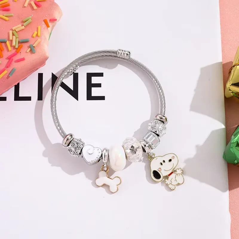 Snoopy Cartoon Bracelet – Adjustable Fashion Wristband for Kids & Adults, Cute Jewelry Gift