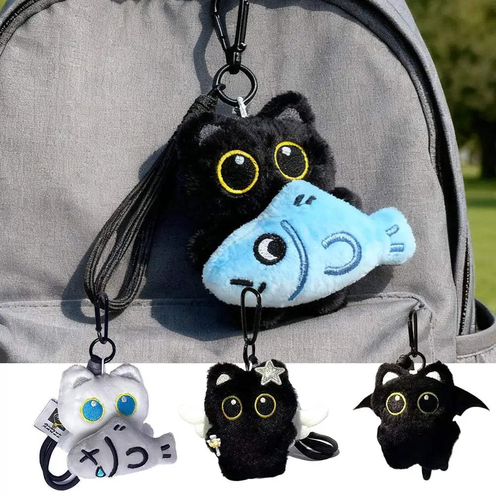 Cute Black Cat Plush Keychain - Kawaii Cartoon Bag Pendant Car Keyring Stuffed Doll Gift