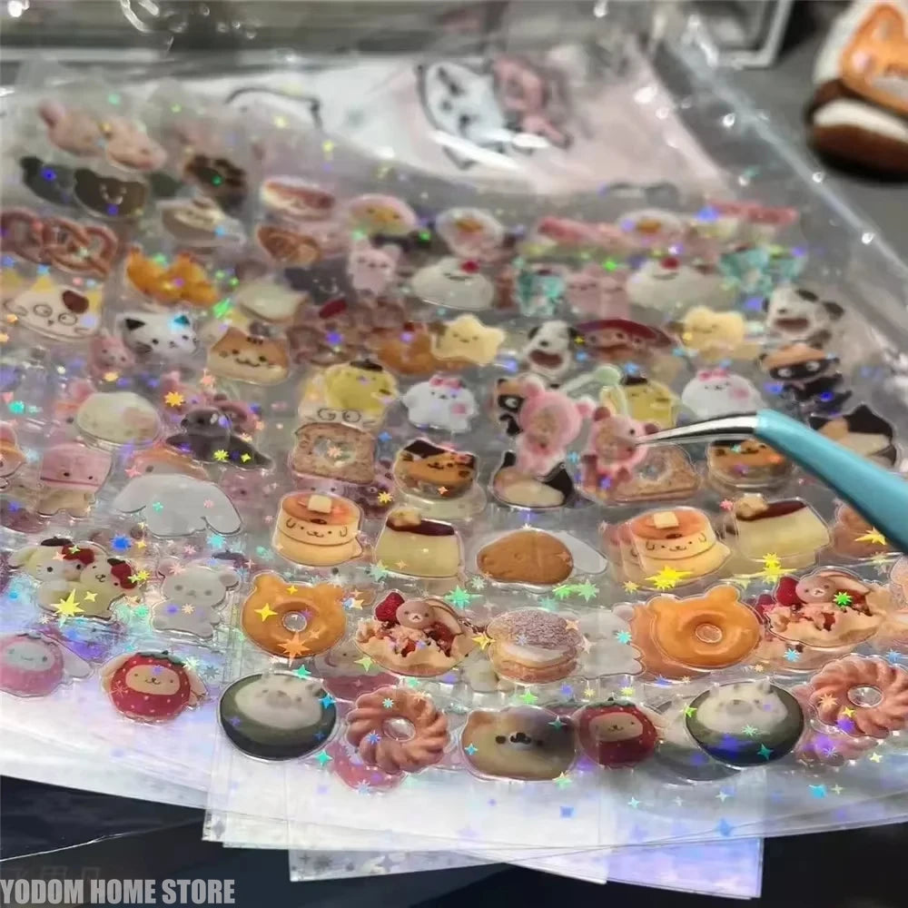 20-Sheet Vintage Glitter PET Stickers - Transparent Kawaii Deco Stickers for Scrapbooking, Journaling & Toploader Crafts