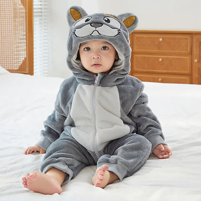 Cartoon Flannel Baby Romper – Unicorn, Rabbit & Dinosaur Pajamas, Cotton Kigurumi Jumpsuit for Boys & Girls