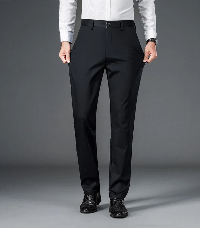 Men's Lightweight Business Casual Pants – Stretch Quick-Dry Straight Leg Trousers in Black & Deep Blue