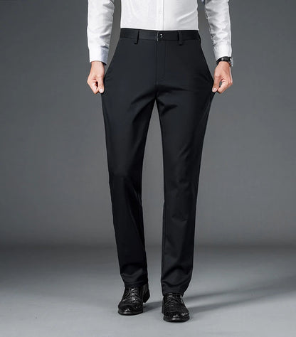 Men's Lightweight Business Casual Pants – Stretch Quick-Dry Straight Leg Trousers in Black & Deep Blue