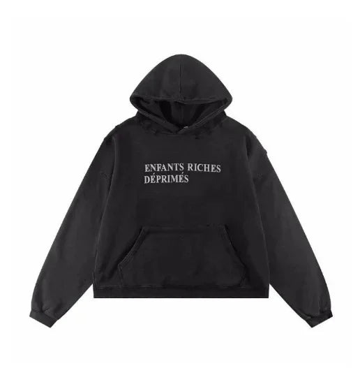 Washed Casual Hoodie Sweatshirt — Unisex Loose-Fit Street Style Crew Neck with Lip Print Letter Design, Vintage Comfortable Top