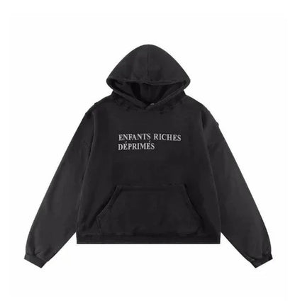 Washed Casual Hoodie Sweatshirt — Unisex Loose-Fit Street Style Crew Neck with Lip Print Letter Design, Vintage Comfortable Top