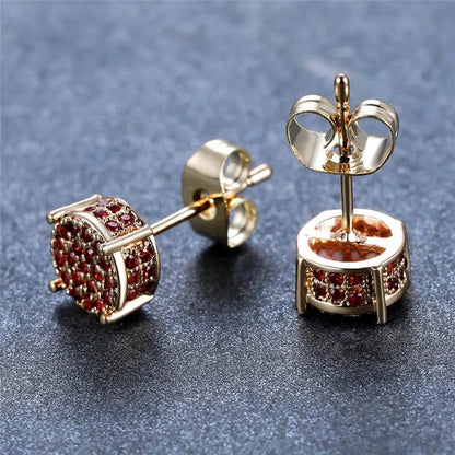 Austrian Crystal Round Earrings for Women – White Gold & Yellow Gold Color, White Zircon Hip Hop Wedding Stud Jewelry