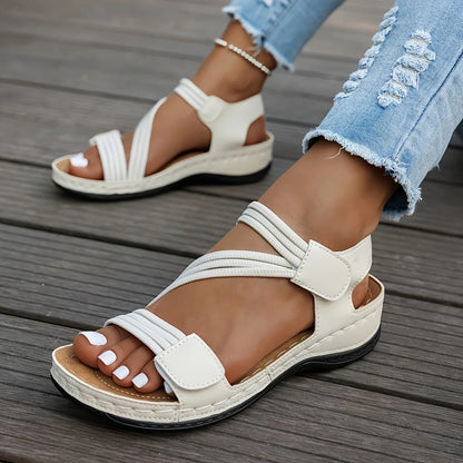 Women’s Solid Color Wedge Sandals – Casual Open-Toe Retro Thick Sole Beach Sandals, Comfortable High Heel Summer Footwear