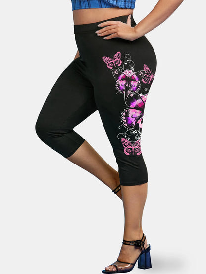Plus Size Women High Waist Capri Leggings 5XL, Body Shaping Yoga Jeggings, 3D Printed Skinny Stretch Pencil Pants Casual Wear