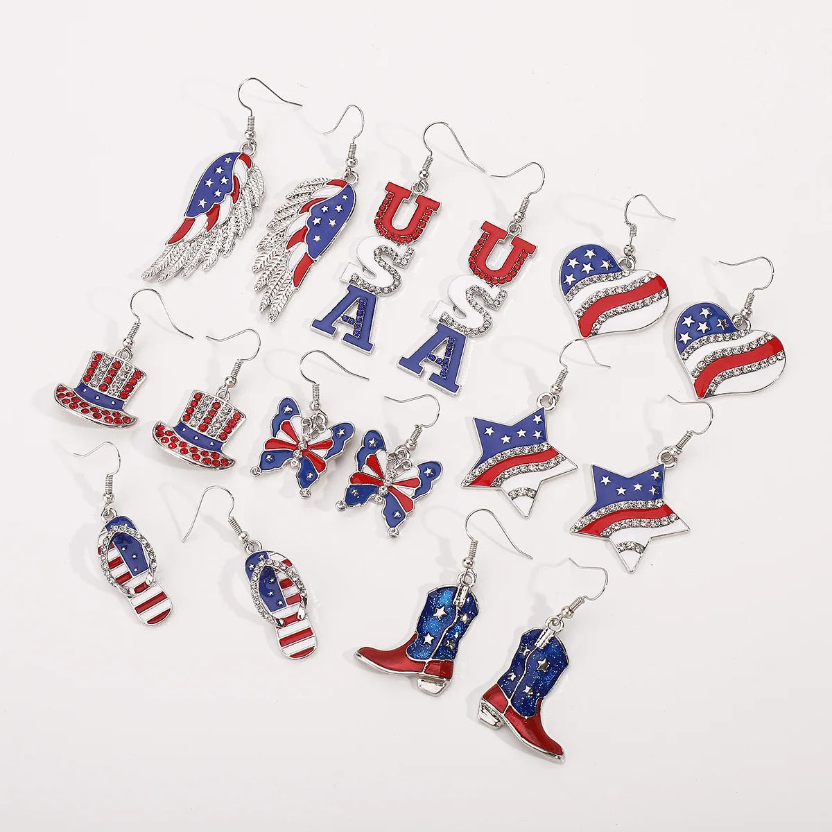 USA Flag Hat Wing Charms Earrings - Patriotic 4th of July Rainbow Flag Dangle Jewelry for Women & Girls