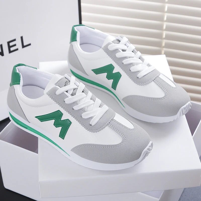2024 Women’s Casual Walking Shoes - Summer Flat Lace-Up Leather Sneakers, High-Quality Fashion Flat-Bottom Gump Sneakers
